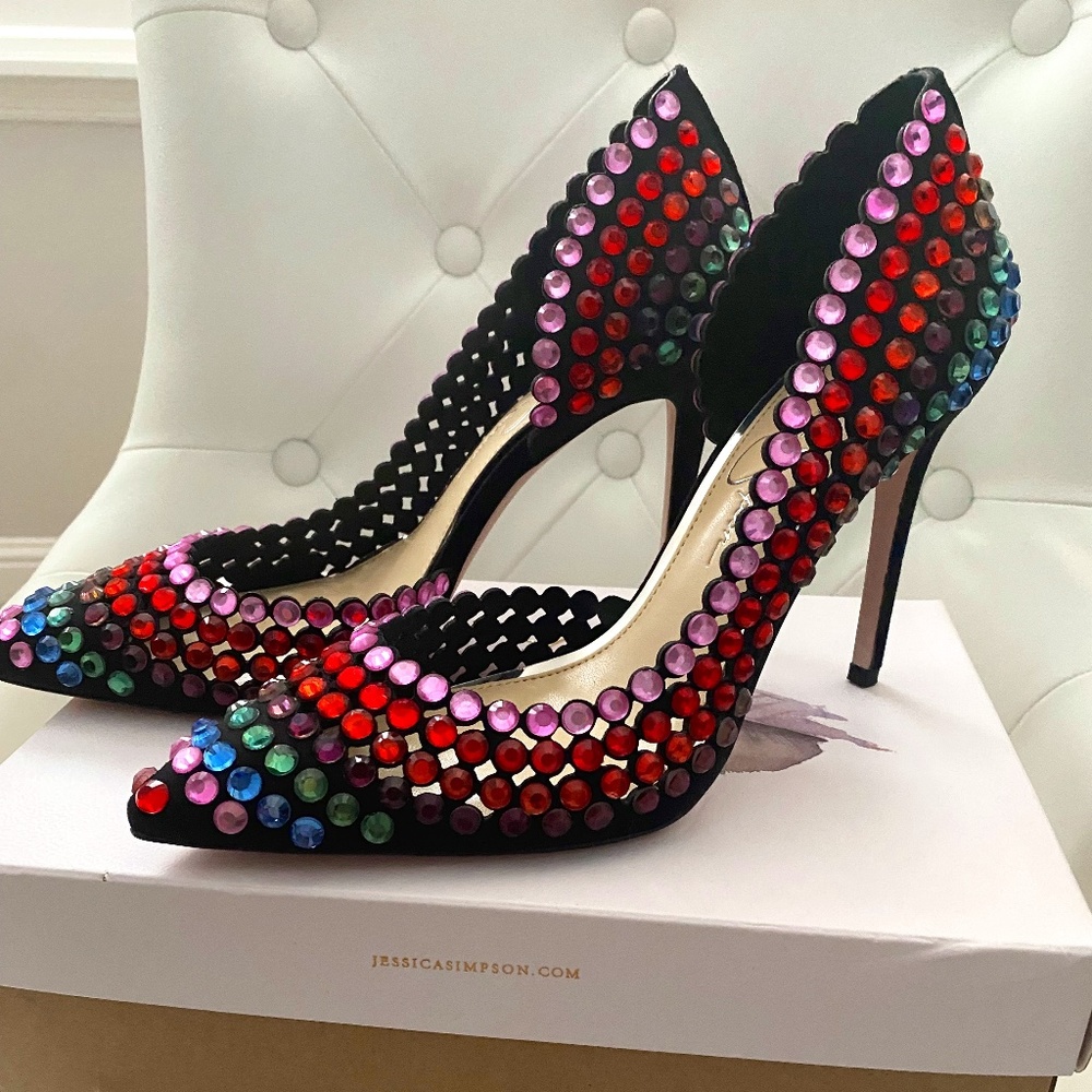 Jessica Simpson bejeweled heels NEVER WORN!